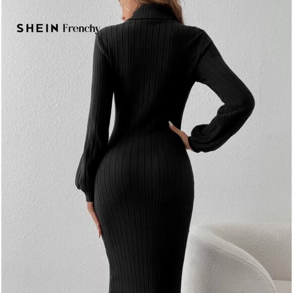 Shein Frenchy Turtleneck Lantern Sleeve Bodycon Dress - Picture 3 of 3